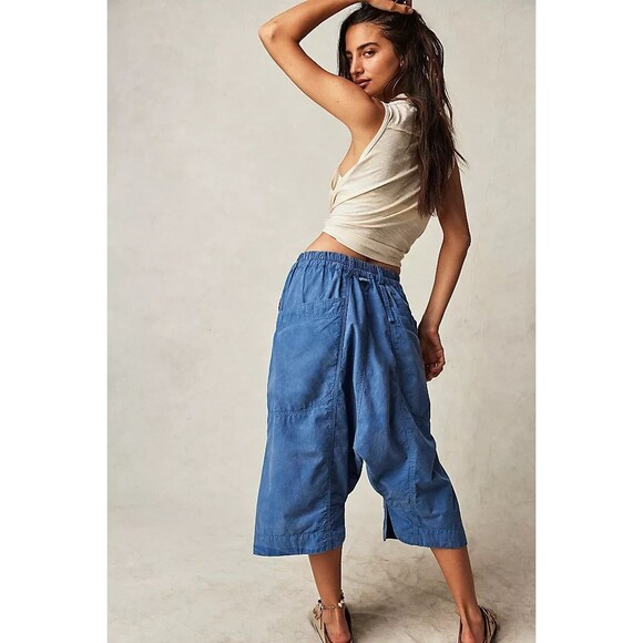 Free People Marbella Crop Harem Pants Slouchy Smocked Oversized Cotton S 283602 - Picture 3 of 8